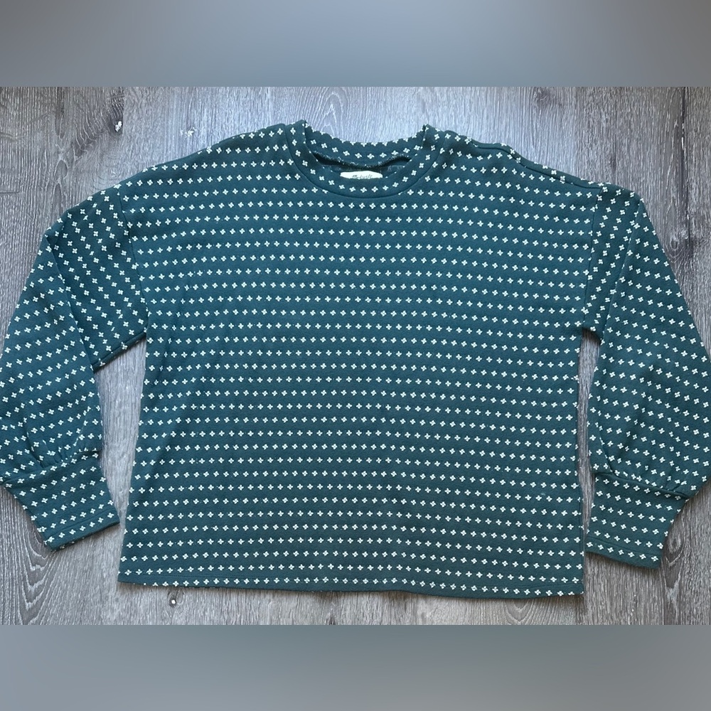 Madewell Textured Jacquard Knit Long Sleeve Top Green Micro Floral Size Small